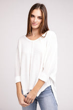 Load image into Gallery viewer, 3/4 Sleeve V-Neck Hi-Low Hem Jacquard Sweater
