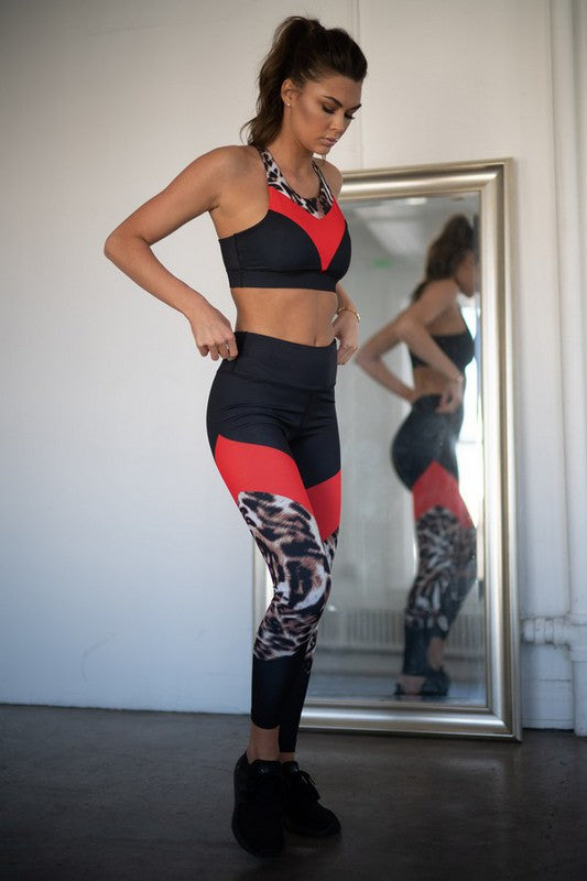 Colorblock Cheetah Print Activewear Set