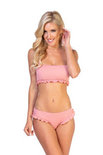 Load image into Gallery viewer, SOLID RIBBED PINK RUFFLED BIKINI SET
