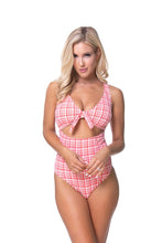 Load image into Gallery viewer, TEEXTURED PLAID CUTOUT ONE PIECE SWIMSUIT
