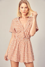 Load image into Gallery viewer, Collared Overlap Polka Dot Romper
