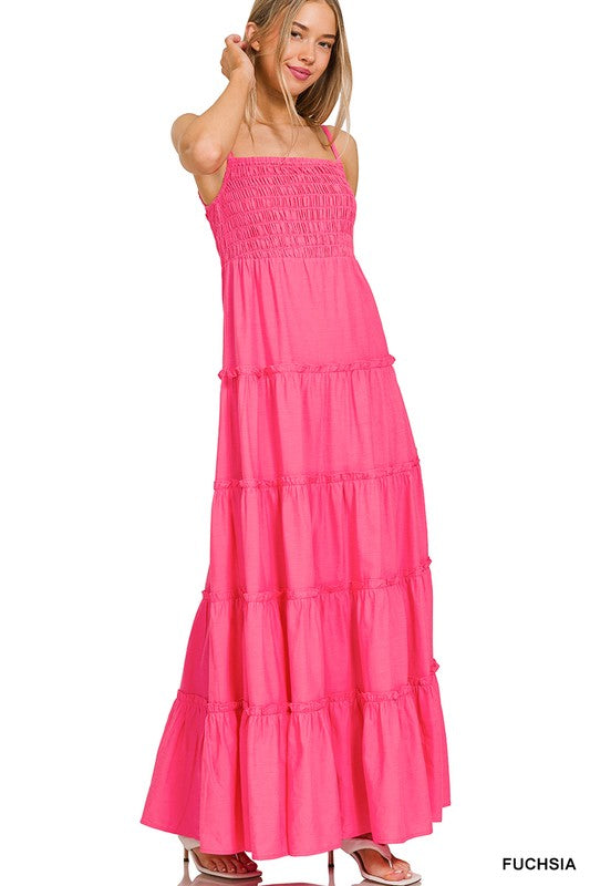 Woven Smocked Top Tiered Cami Maxi Dress