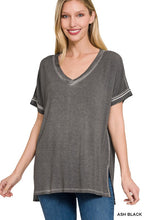 Load image into Gallery viewer, Washed Short Sleeve V-Neck Top W/ Hi-Low Hem
