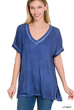 Load image into Gallery viewer, Washed Short Sleeve V-Neck Top W/ Hi-Low Hem
