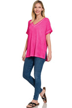 Load image into Gallery viewer, Washed Short Sleeve V-Neck Top W/ Hi-Low Hem
