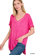 Load image into Gallery viewer, Washed Short Sleeve V-Neck Top W/ Hi-Low Hem
