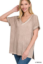 Load image into Gallery viewer, Washed Short Sleeve V-Neck Top W/ Hi-Low Hem
