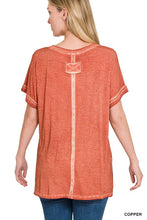 Load image into Gallery viewer, Washed Short Sleeve V-Neck Top W/ Hi-Low Hem
