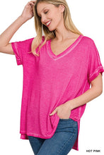 Load image into Gallery viewer, Washed Short Sleeve V-Neck Top W/ Hi-Low Hem
