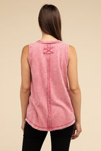 Load image into Gallery viewer, Washed Half-Button Raw Edge Sleeveless Henley Top
