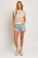 Load image into Gallery viewer, Round Neck Ruffle Sleeve Stripe Knit Top
