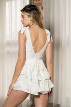 Load image into Gallery viewer, Tied Shoulder Strap Tiered Mini Romper
