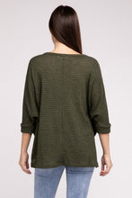 Load image into Gallery viewer, 3/4 Sleeve V-Neck Hi-Low Hem Jacquard Sweater
