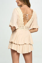 Load image into Gallery viewer, Flutter Sleeved Short Romper with Crochet Trim
