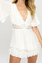 Load image into Gallery viewer, Flutter Sleeved Short Romper with Crochet Trim
