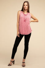 Load image into Gallery viewer, Washed Half-Button Raw Edge Sleeveless Henley Top
