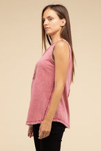 Load image into Gallery viewer, Washed Half-Button Raw Edge Sleeveless Henley Top
