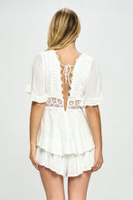 Load image into Gallery viewer, Flutter Sleeved Short Romper with Crochet Trim
