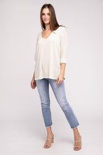 Load image into Gallery viewer, 3/4 Sleeve V-Neck Hi-Low Hem Jacquard Sweater
