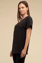 Load image into Gallery viewer, Woven Heavy Dobby Rolled Sleeve Boat Neck Top
