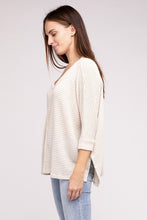 Load image into Gallery viewer, 3/4 Sleeve V-Neck Hi-Low Hem Jacquard Sweater
