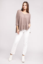 Load image into Gallery viewer, 3/4 Sleeve V-Neck Hi-Low Hem Jacquard Sweater
