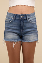 Load image into Gallery viewer, Mid Rise Raw Frayed Hem Denim Shorts
