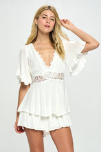 Load image into Gallery viewer, Flutter Sleeved Short Romper with Crochet Trim
