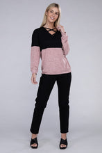 Load image into Gallery viewer, Lace Up V Neck Long Sleeve Top
