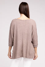 Load image into Gallery viewer, 3/4 Sleeve V-Neck Hi-Low Hem Jacquard Sweater
