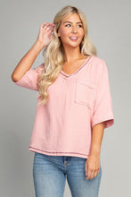 Load image into Gallery viewer, Pocket v neck top with contrast stitch
