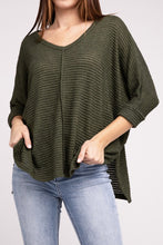 Load image into Gallery viewer, 3/4 Sleeve V-Neck Hi-Low Hem Jacquard Sweater
