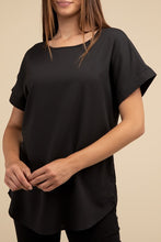 Load image into Gallery viewer, Woven Heavy Dobby Rolled Sleeve Boat Neck Top
