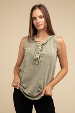 Load image into Gallery viewer, Washed Half-Button Raw Edge Sleeveless Henley Top
