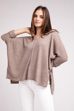 Load image into Gallery viewer, 3/4 Sleeve V-Neck Hi-Low Hem Jacquard Sweater
