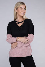 Load image into Gallery viewer, Lace Up V Neck Long Sleeve Top
