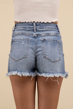 Load image into Gallery viewer, Mid Rise Raw Frayed Hem Denim Shorts

