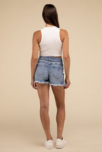 Load image into Gallery viewer, Mid Rise Raw Frayed Hem Denim Shorts
